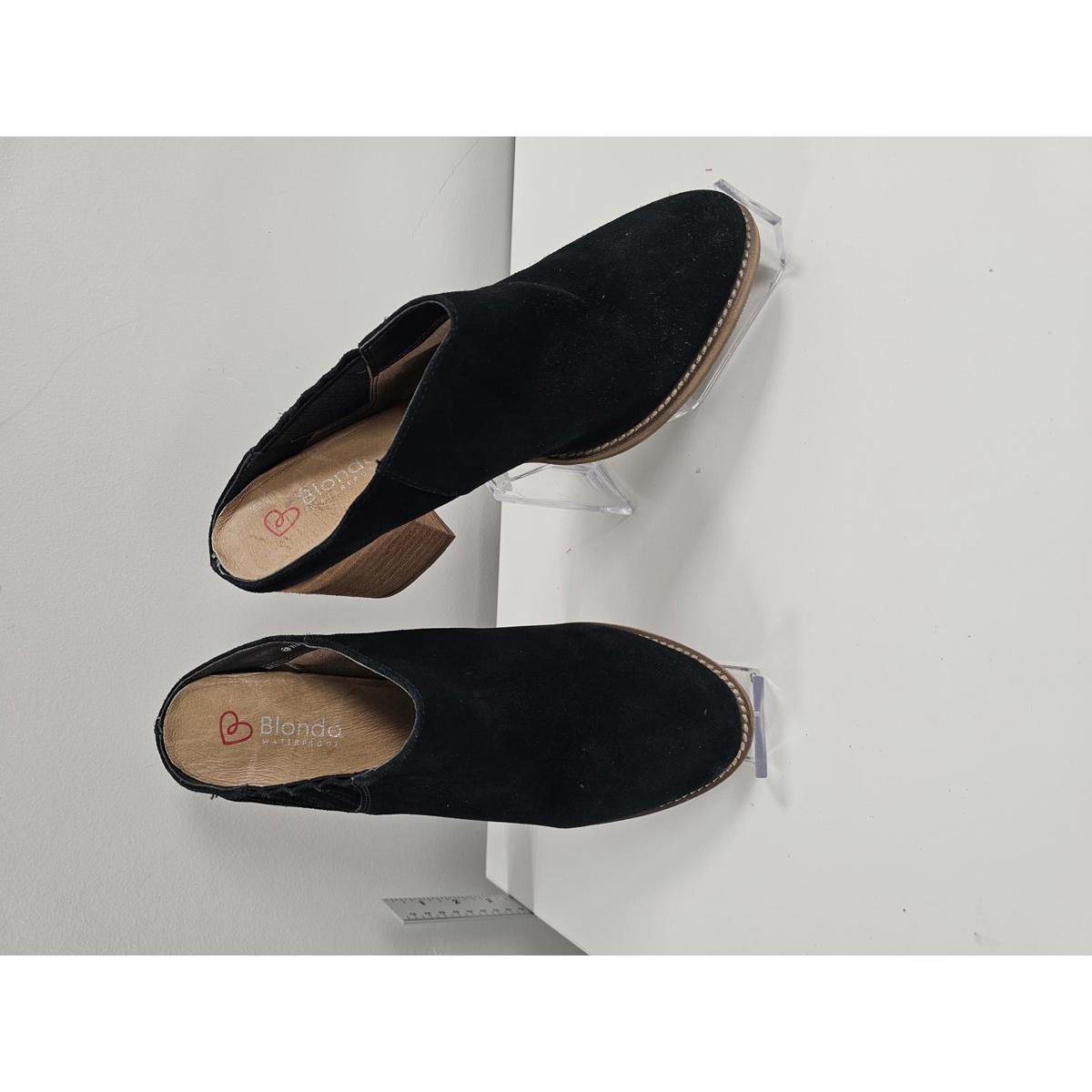 Blondo Black Suede Chunky Heel Slip-On Shoes Waterproof